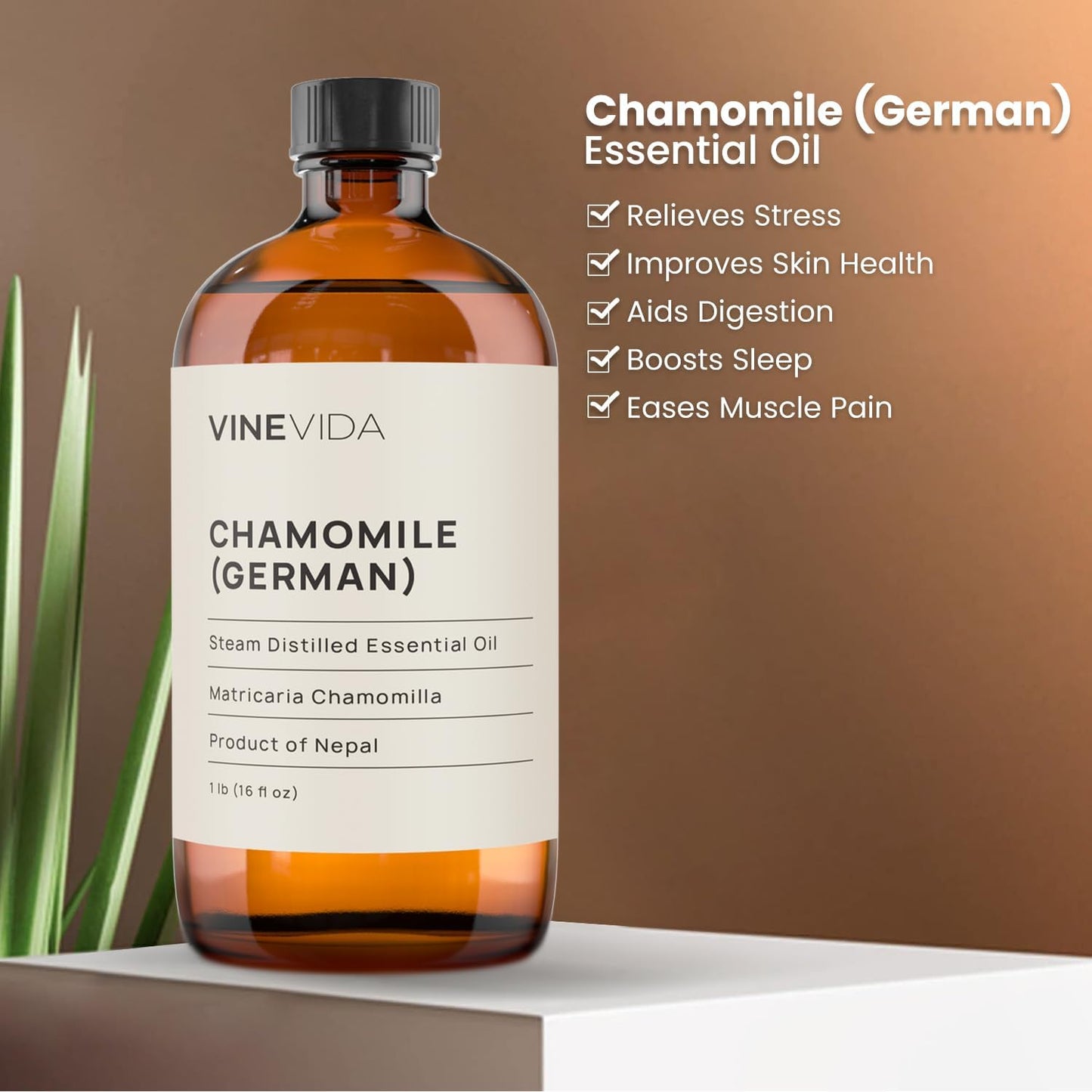 VINEVIDA Chamomile German Essential Oil 16 oz - Undiluted Chamomile Oil 16 oz - Chamomile Candle Oil Scent - DIY Candle Scents for Candlemaking - Bulk Essential Oil for Soap Making Safe for Skin