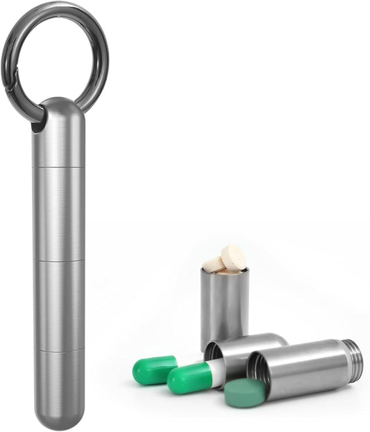 Titanium Keychain Pill Holder,Portable Mini Pill Case, Waterproof Small Pill Container,Mental Pill Box for Travel Purse Pocket(3 Compartment)