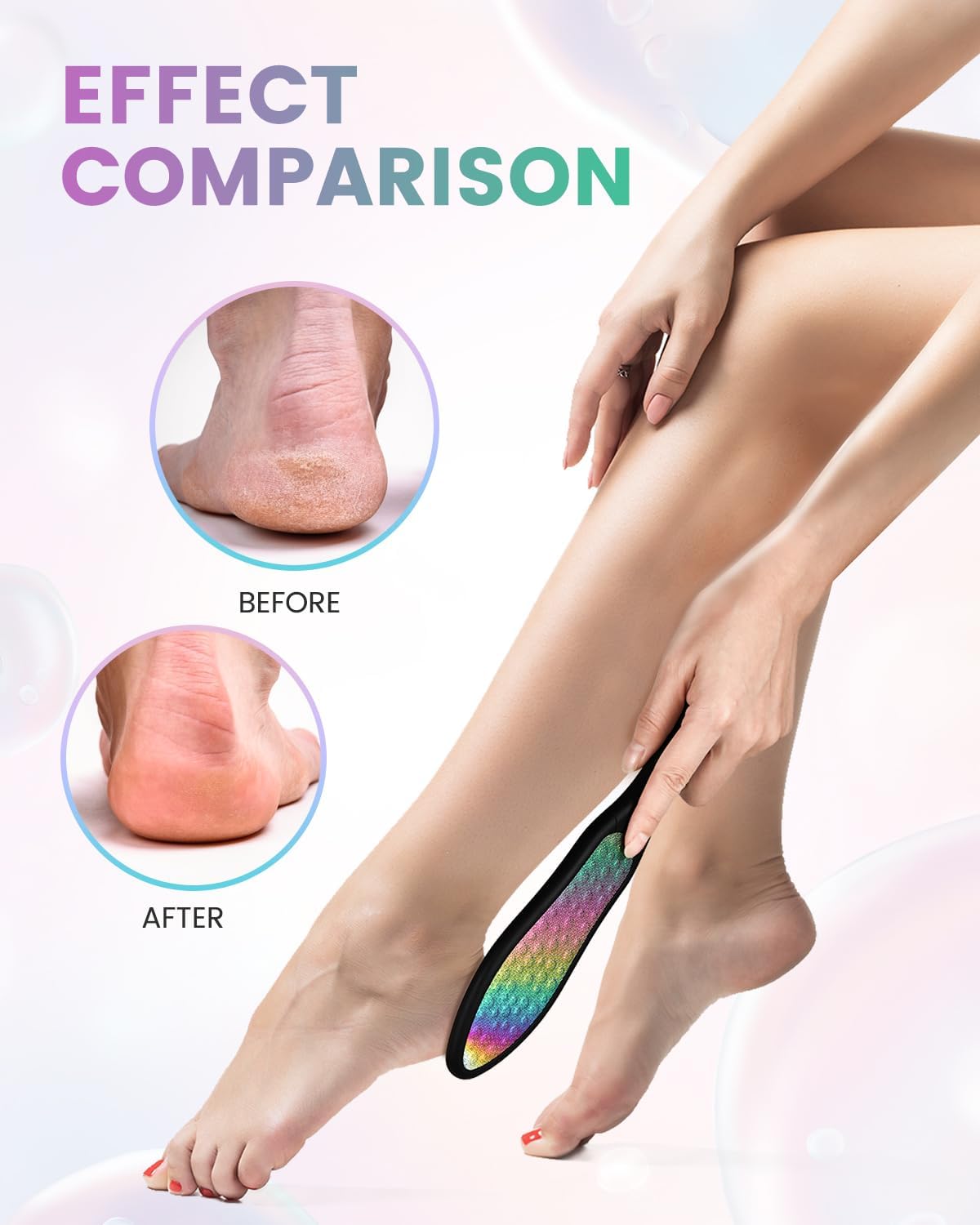BEZOX Foot File Callus Remover(1 PCS), Double Sided Callus File Scraper, Foot Scrubber for Cracked Heel and Foot Corn Removal, Stainless Steel Pedicure File - Rainbow