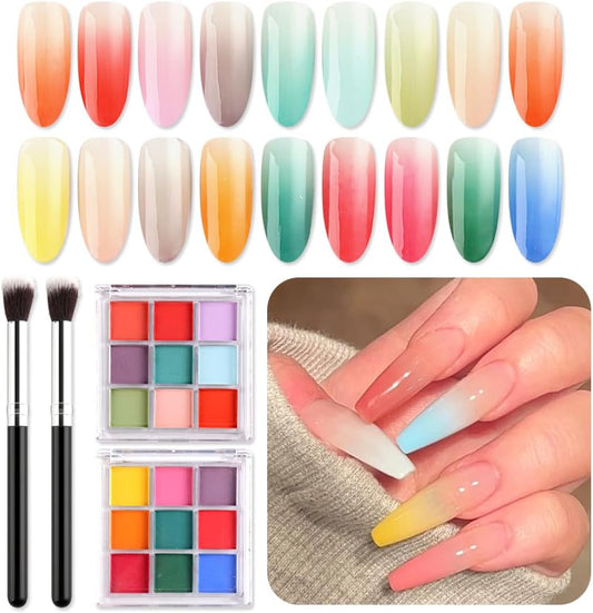 18 Colors Neon Phosphor Solid Pigment Powder Set for Ombre Nails, Fluorescent Nail Pigment Glitter Iridescent Rubbing Dust with Nail Ombre Brush for Gradient Nail Art Manicure DIY Accessories