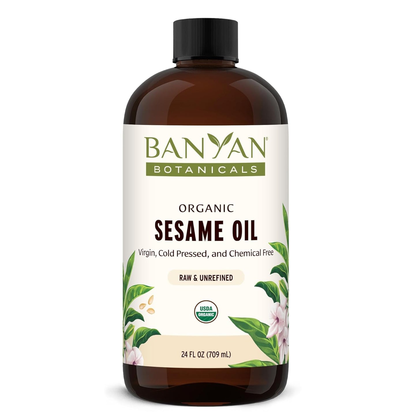 Banyan Botanicals Sesame Oil – Organic & Unrefined Sesame Oil for Skin, Body, Hair & More – Multiple Sizes – 24 oz – Non GMO Sustainably Sourced Vegan