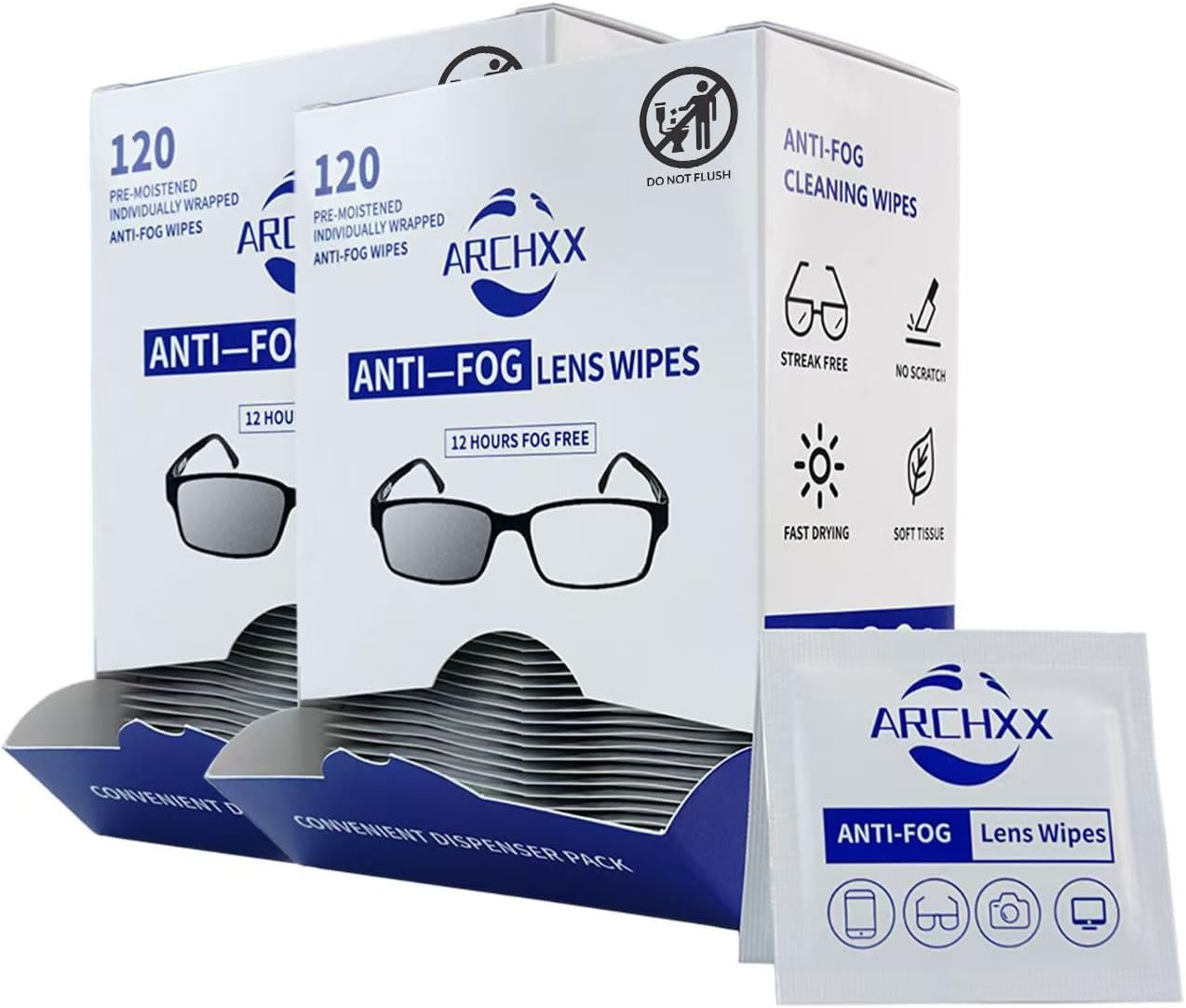 Anti Fog Wipes for Glasses, 240 Count,Pre-Moistened Cleaning Wipes, Lens Cleaner Wipe for Eyeglasses,Sunglasses,Goggles,Screen,Phone,Individually Wrapped Eye Glasses Cleaner