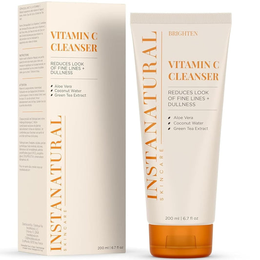 InstaNatural Vitamin C Cleanser | All Natural Face Wash, Brightens Skin, Good for Uneven Texture, USA Made with Coconut Water and Aloe Vera, 6.7 FL Oz