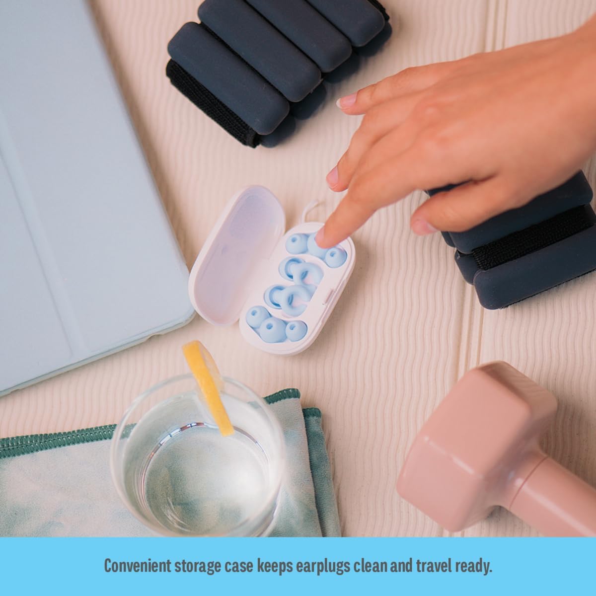 Hush Hoops Ear Plugs, Ultra-Soft Reusable Silicone Plugs with Horseshoe Shape for Comfort, Designed for Sleep and Sound Suppression, 17dB (NRR) Noise Reduction Rating, Blue, 1 Pair with Travel Case