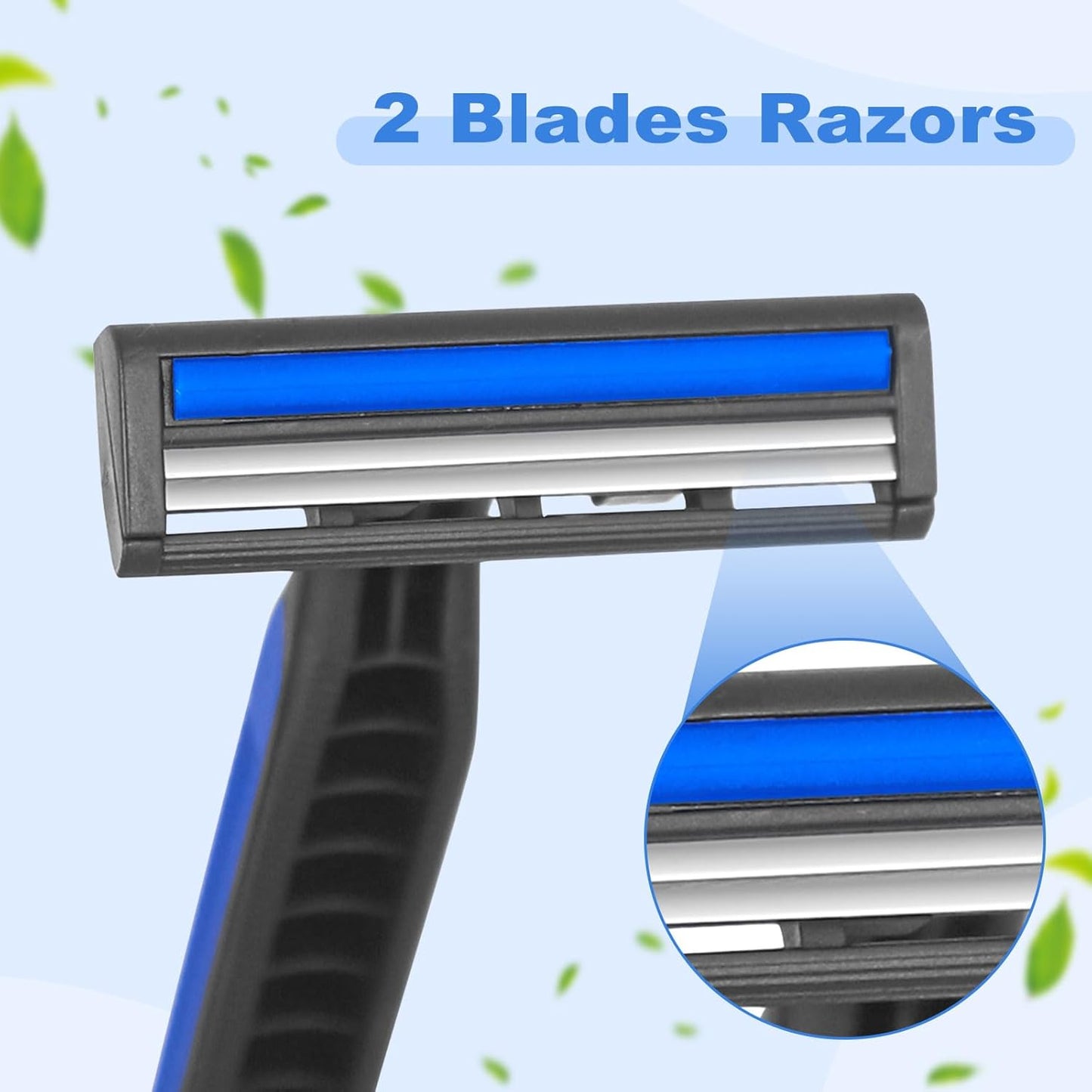 Disposable Twin Blade Razors in Bulk, Individually Wrapped - Clear Safety Cap, For Homeless, Hotel, Airbnb, Travel (pack of 30,blue)