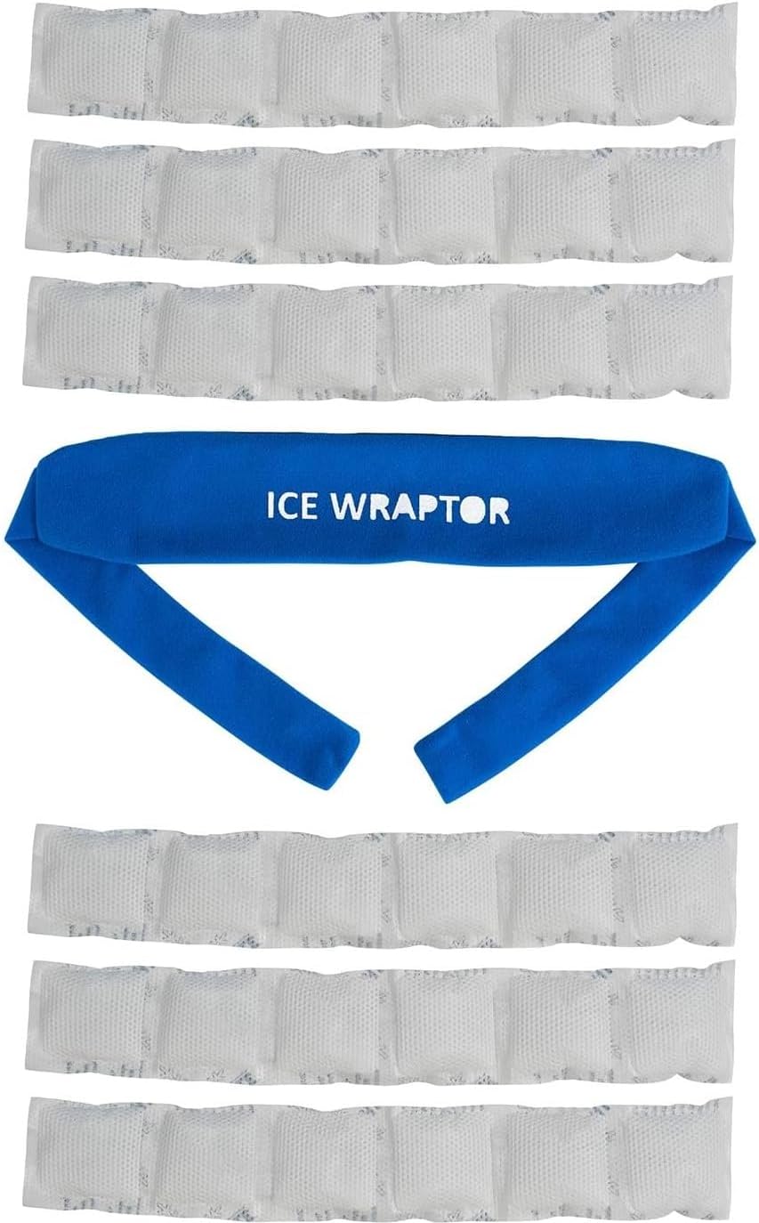 Ice Wraptor Bandana + 6 inserts:Just Add Water & freeze. Keep Neck, Head, oints Cool. Portable Ice Therapy for Pain Relief.Adjustable, Lightweight Comfortable- w/ 6 2.5"x15" Reusable Cryosheet Inserts