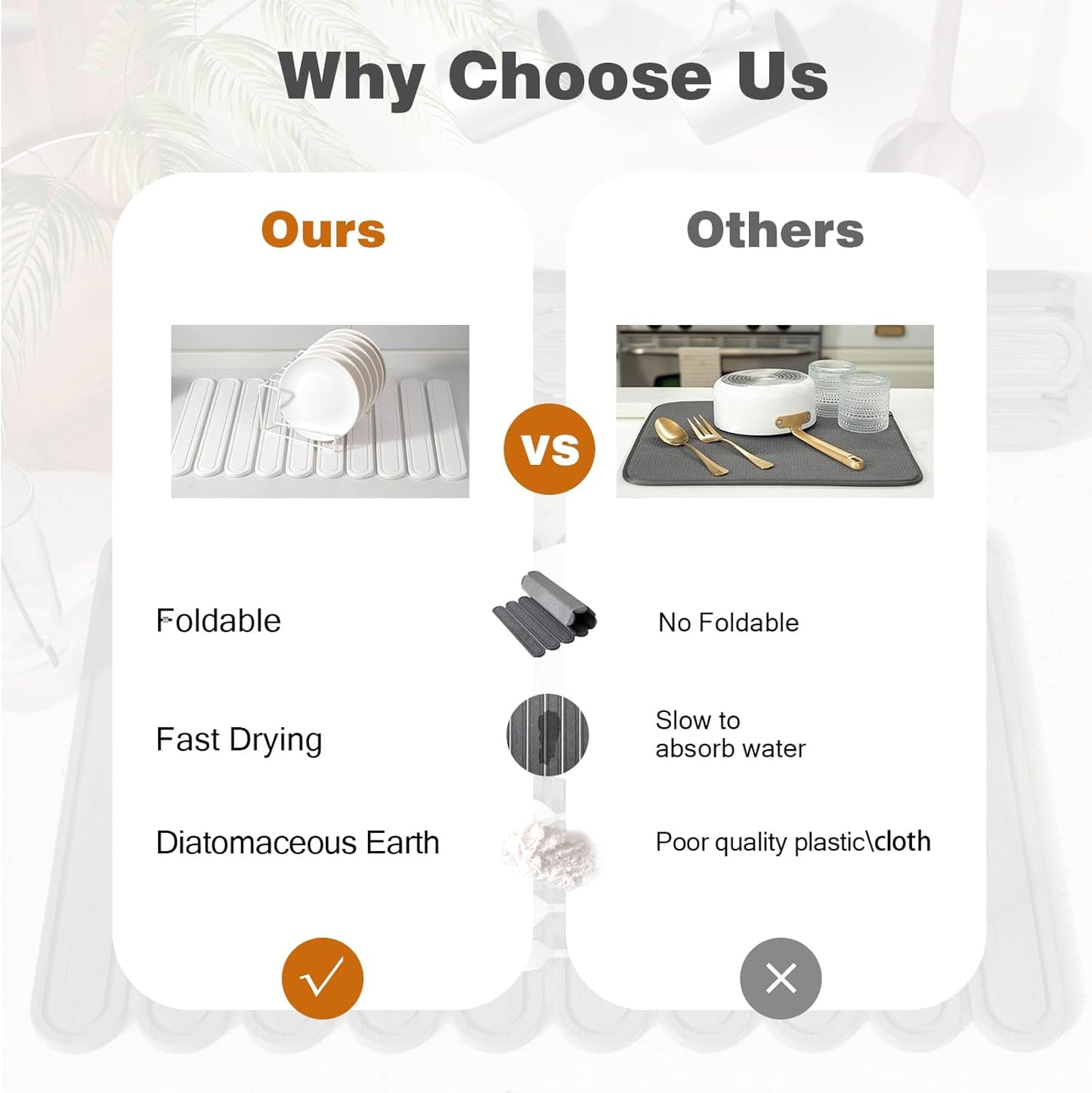 Stone Dish Drying Mat for Kitchen Counter, Quick Dry Stone Mat Kitchen for Dishes Bottles Cups, Large Foldable Diatomaceous Earth Dish Drying Mats Match Any Countertop, White