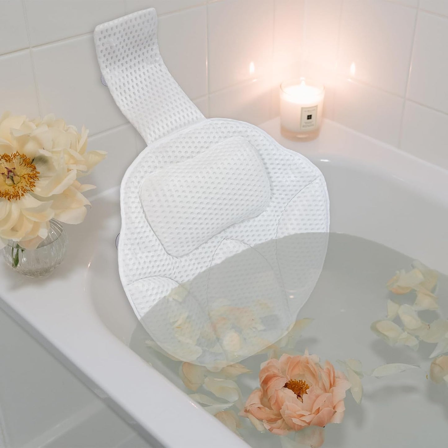 Ultra-Comfort Bathtub Pillow - 2 Sizes, Extra Thick & Soft, Quick-Dry, Anti-Detachment and Anti-Slip Suction Cups, Universal Fit for All Bathtubs, Machine Washable (Size Up)