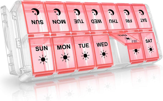 Weekly Pill Organizer 7 Day 2 Times a Day Extra Large, Quick Fill 2022 Fullicon AM PM XL Daily Pill Cases Pill Box with Detachable Base - Pink (Patent Registered)