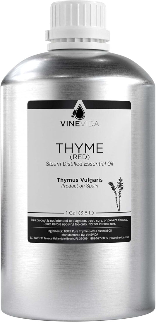 VINEVIDA Red Thyme Essential Oil - Gallon Red Thyme Oil Undiluted - Bulk Gallon Essential Oil for Soap Making Safe for Skin - DIY Candle Scents for Candlemaking Scents - 8 lbs Red Thyme Oil
