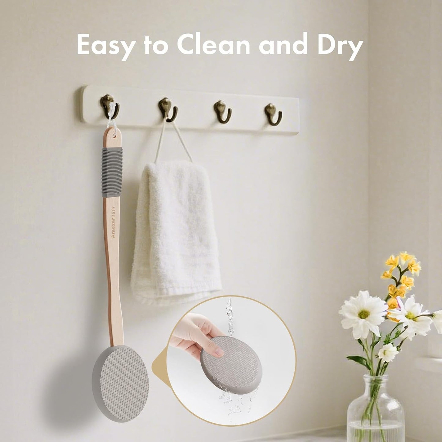 AmazerBath Lotion Applicator for Back, Feet, 4 Replaceable Pads with Long Handle, Back Sunscreen Applicator for Elderly, Women, Apply Cream Medicine Skin Cream Moisturizer Sunscreen Tanner, Gray