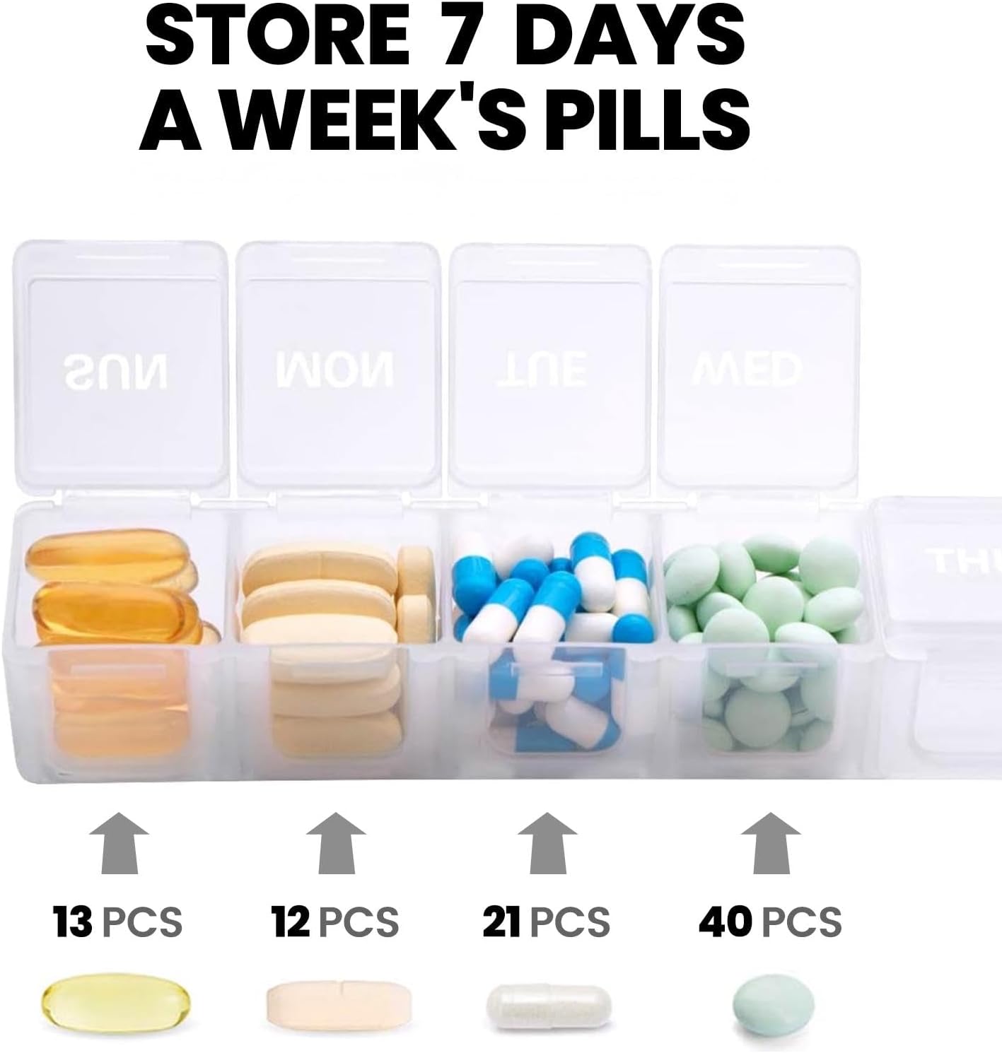Sukuos Extra Large Weekly Pill Organizer 2 Pcs, Easy to Open Daily Pill Box 7 Day Medicine Cases for Vitamin, Fish Oils or Supplements (Black&White)
