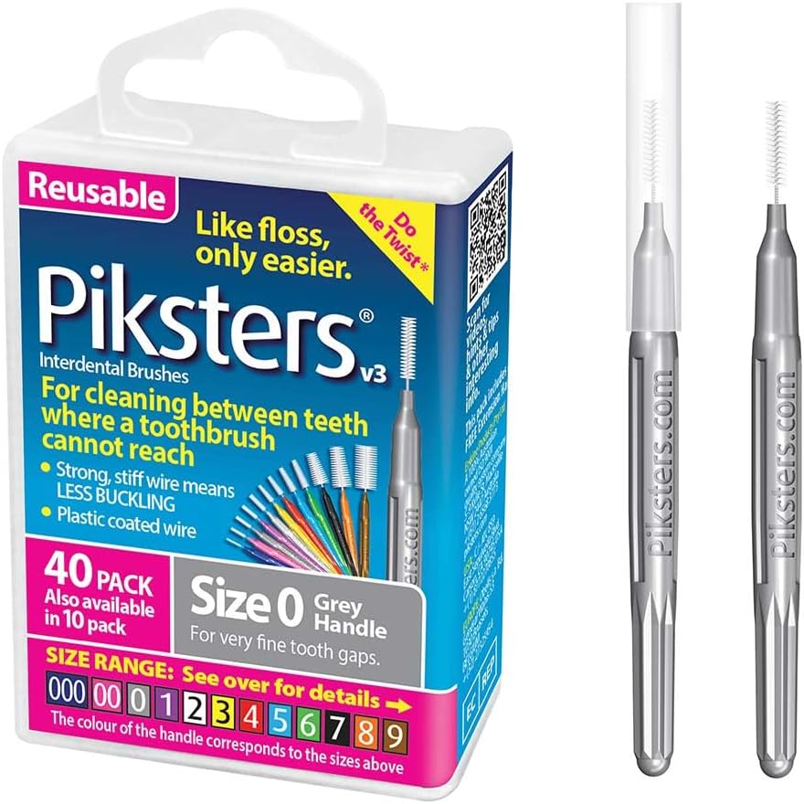 Piksters Interdental Brushes, 40 pk, Size 0, Interdental Tooth Brush for Very Tight Gaps, Gum Soft Bristles for Plaque Removal, Safe for Braces