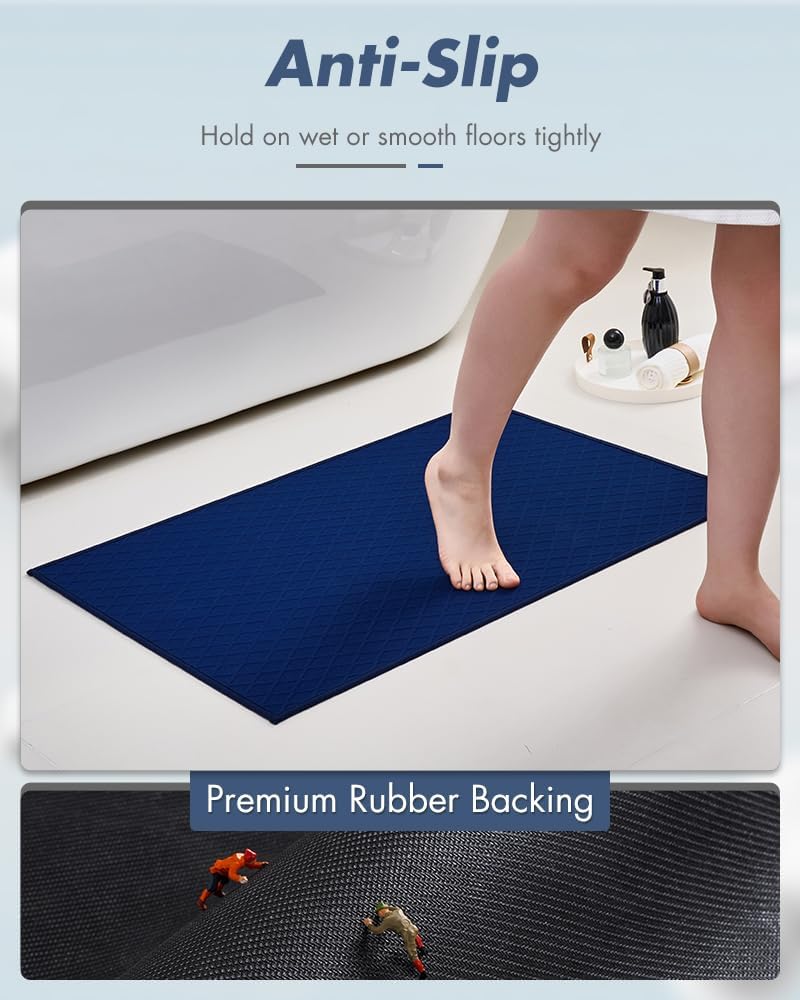 AMOAMI Ultra Thin Bathroom Rugs, Rubber Backed Bath Mats for Bathroom Non Slip, Absorbent Bathroom Mat for Floor, Shower, Sink (24"x35", Blue)