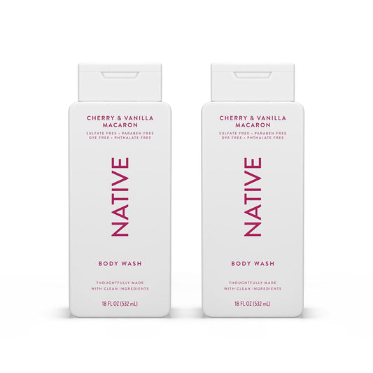 Native Body Wash Contains Naturally Derived Ingredients | For Women & Men, Sulfate, Paraben, & Dye Free Leaving Skin Soft and Hydrating | Cherry & Vanilla Macaron 18 oz - 2 Pk