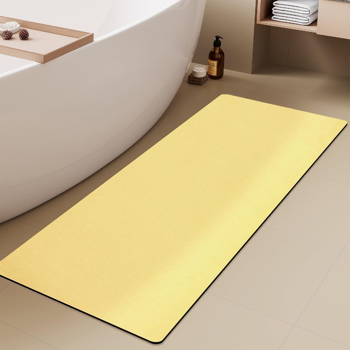 Bathroom Mat Quick Dry, Bathroom Rugs Non Slip Washable Thin Absorbent Bath Mat Fits Under Door Bathroom Floor Mat Perfect for Bath, Shower, or Sink 17"x59" Light Yellow
