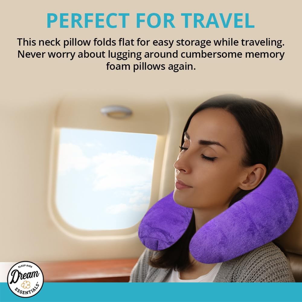 Inflatable Travel Neck Pillow, U-Shape with Washable Soft Cover (Pink)