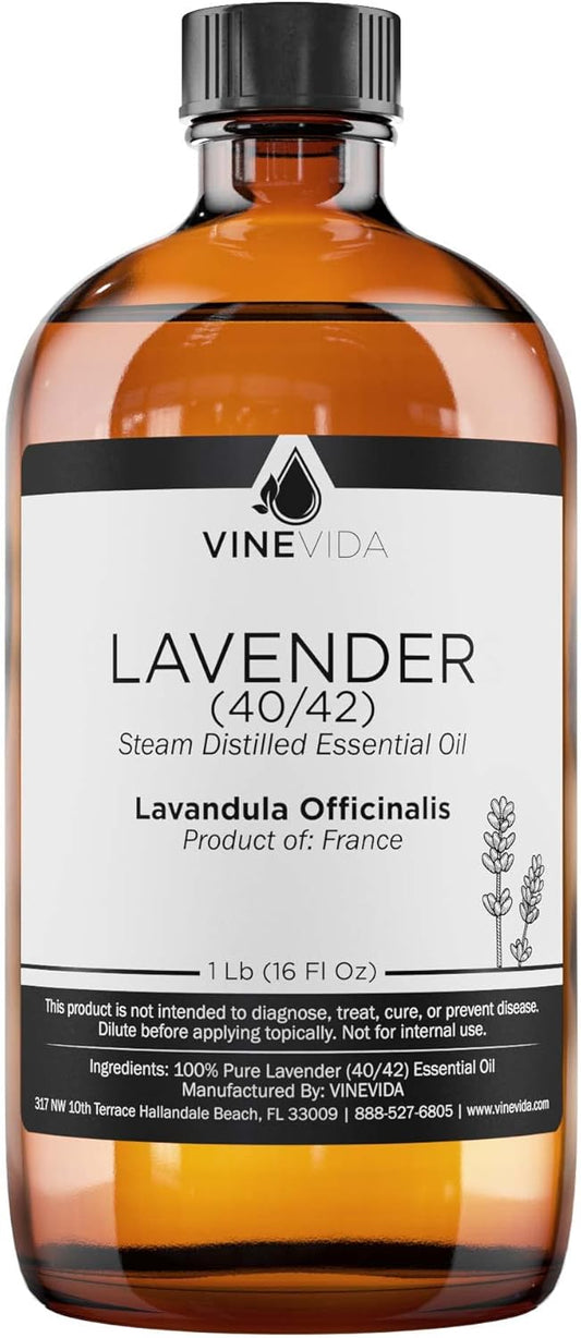 VINEVIDA Lavender 40/42 Undiluted Essential Oil 16 oz - Pure, Natural, and Raw Ingredients