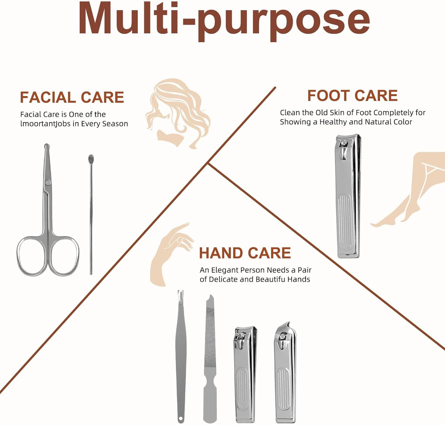 Premium Stainless Steel Nail Clippers Set - Travel Grooming Kit, 6pc Manicure/Pedicure Tools with PU Case - Unisex Gift for Men and Women(D-PinkA)