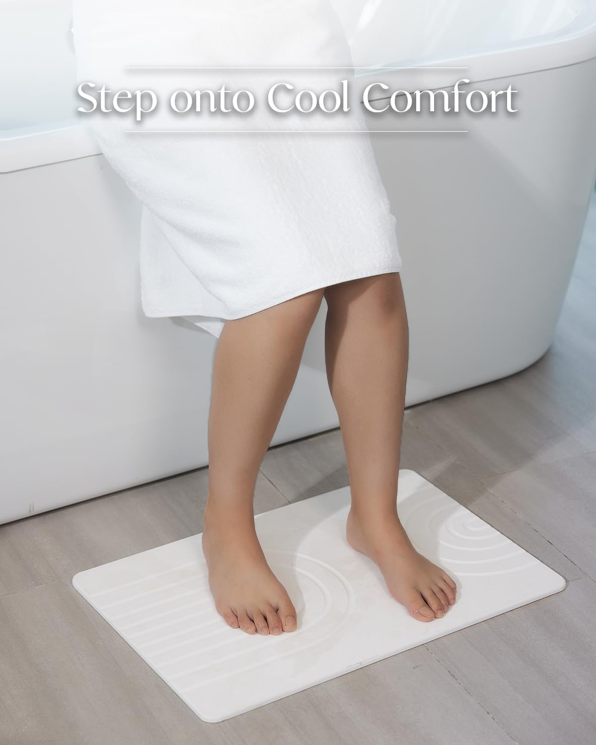 Stone Bath Mat 24"x16" - Diatomaceous Earth Shower Mat, Quick Dry, Anti-Slip, Modern Design with Bonus Non-Slip Pad - Perfect for Home Safety and Style,Light Gray