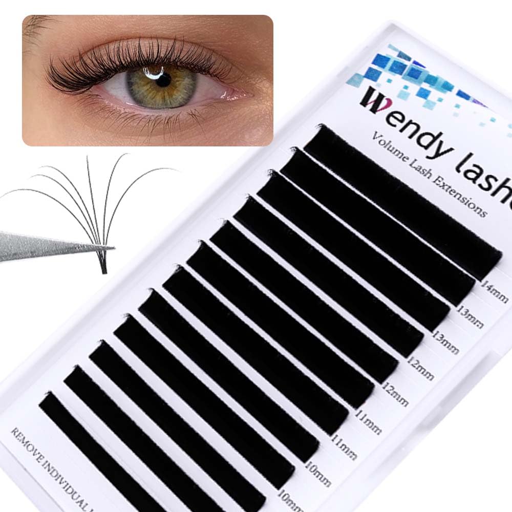 Easy Fan Volume for Lash Artists: Wendy, Handmade Fans for Eyelash Extensions, Self Fanning, Blooming, B-KH, Black, D-0.07-8-14