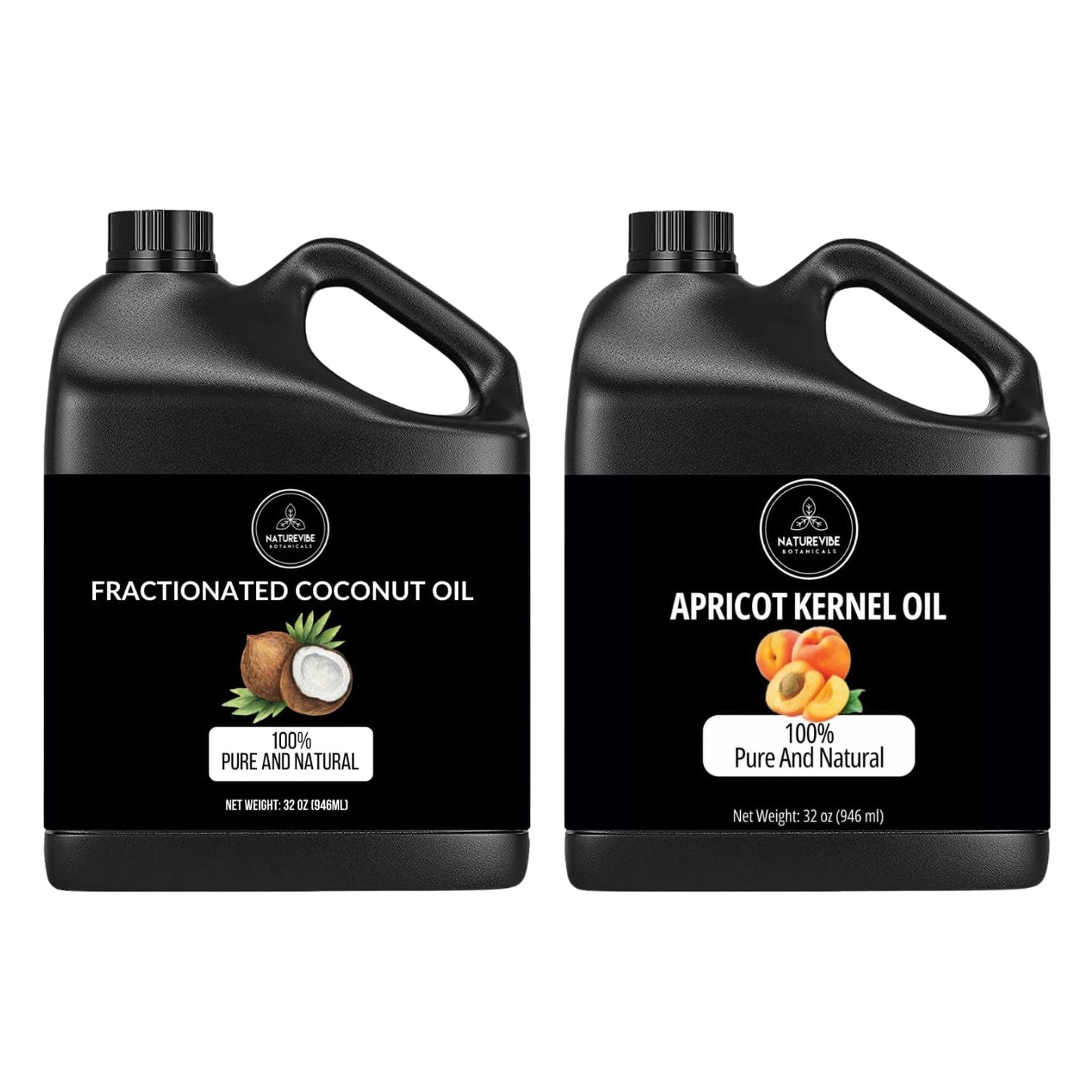 Naturevibe Botanicals Fractionated Coconut Oil 32oz and Apricot Oil 32oz | Oil Combo