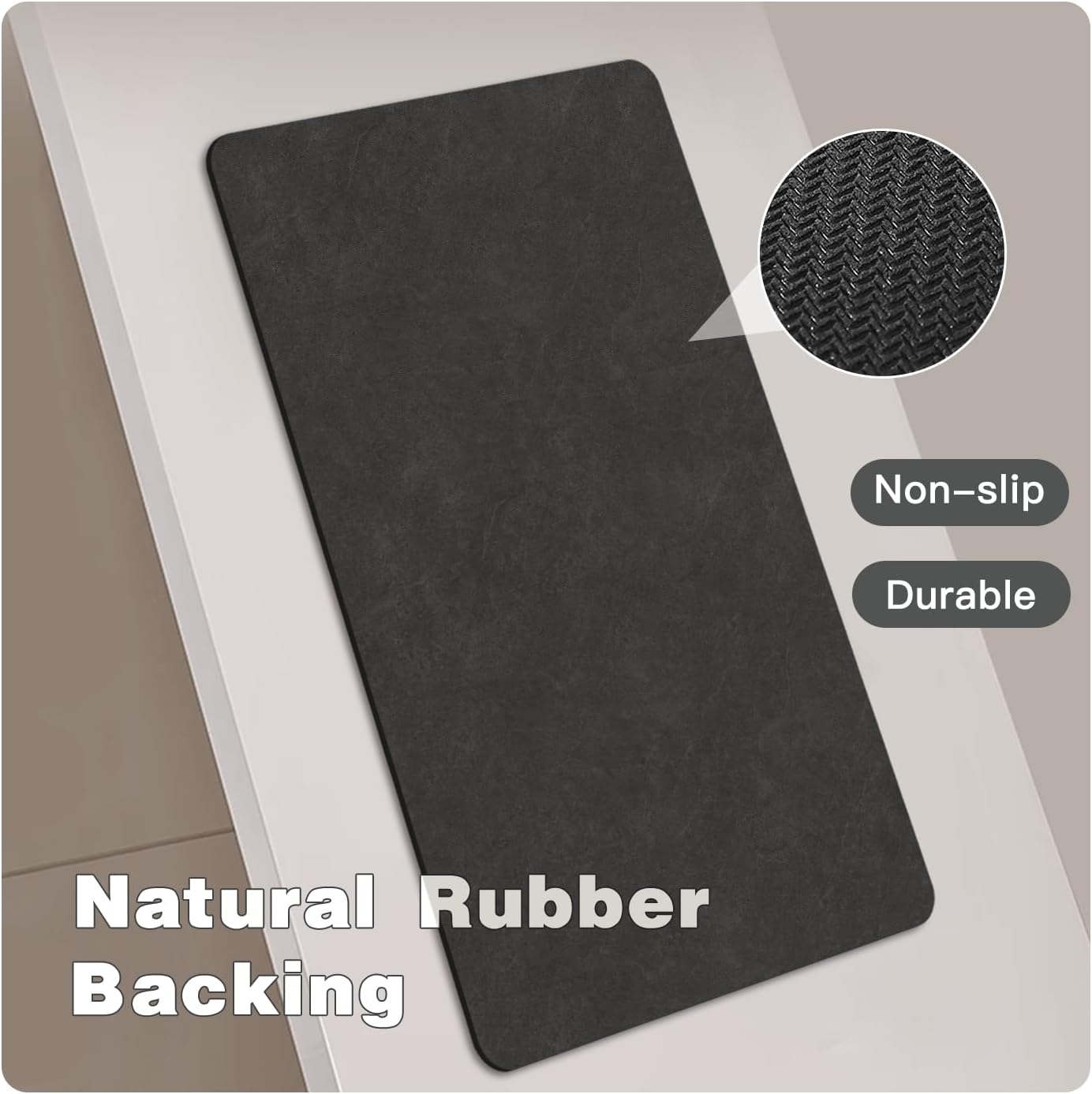 Black Bath Mat, Bathroom Rugs Non Slip Washable Thin Absorbent Quick Dry Bath Mat Fits Under Door Bathroom Floor Mat Perfect for Bath, Shower, or Sink 24"x70" Black