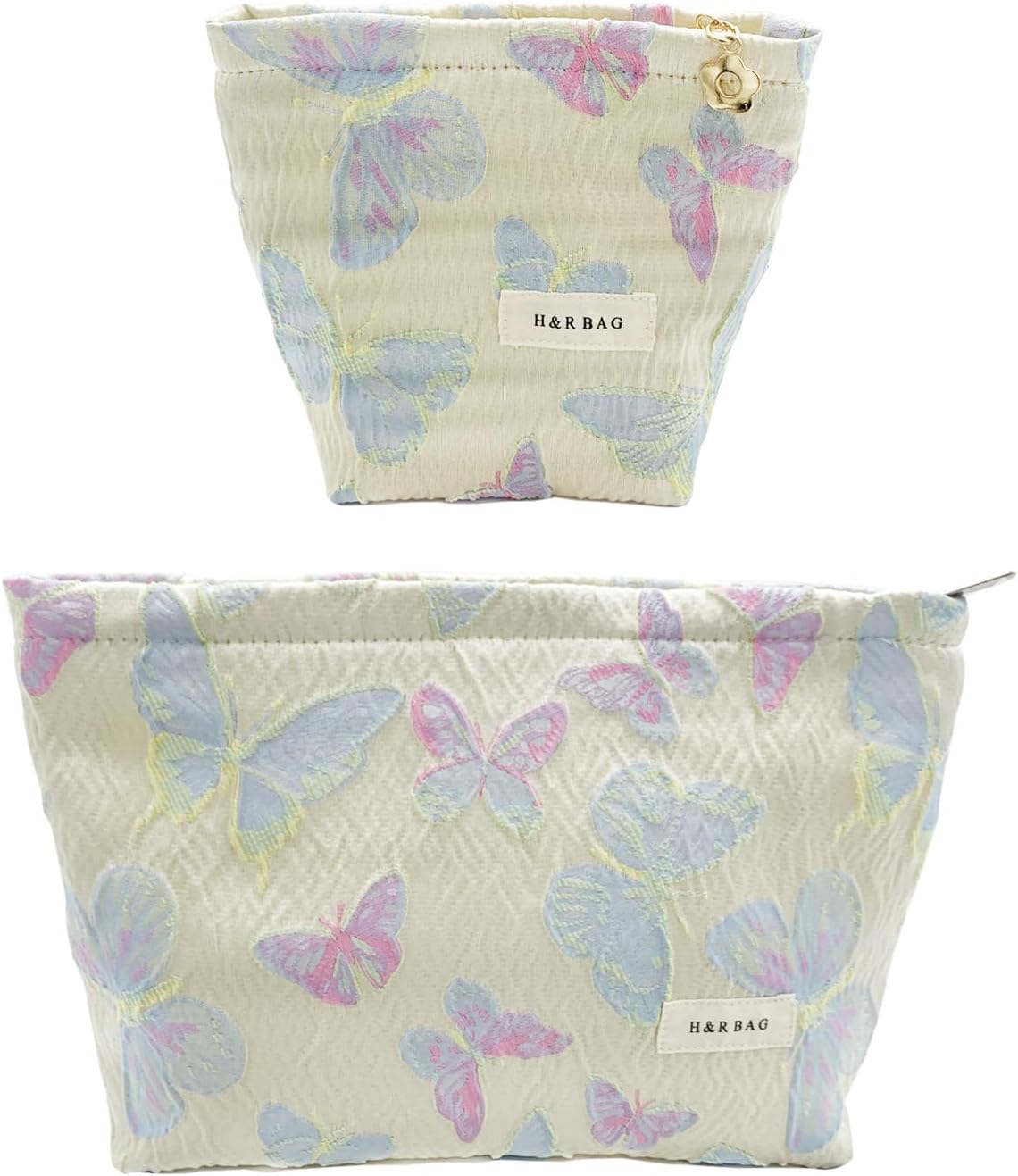 2 Pcs Makeup Bags, Large Cosmetic Bag Travel Toiletry Bag Organizer for Women, Embroidery Craft, Floral Makeup Bag Small Cosmetic Pouch Purse with Zipper Gifts for Girls Teen