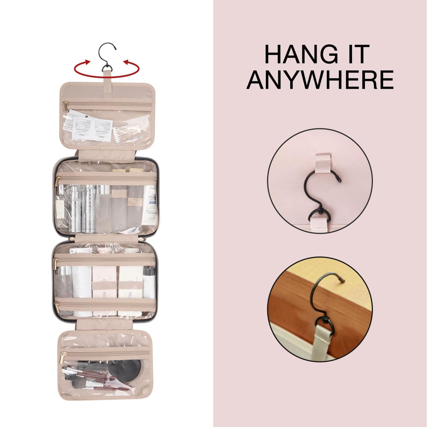 BAGSMART Toiletry Bag Travel Bag with Hanging Hook, Water-resistant Makeup Cosmetic Bag Travel Organizer for Accessories, Shampoo, Full Sized Container, Toiletries (Green Paisley, Large)