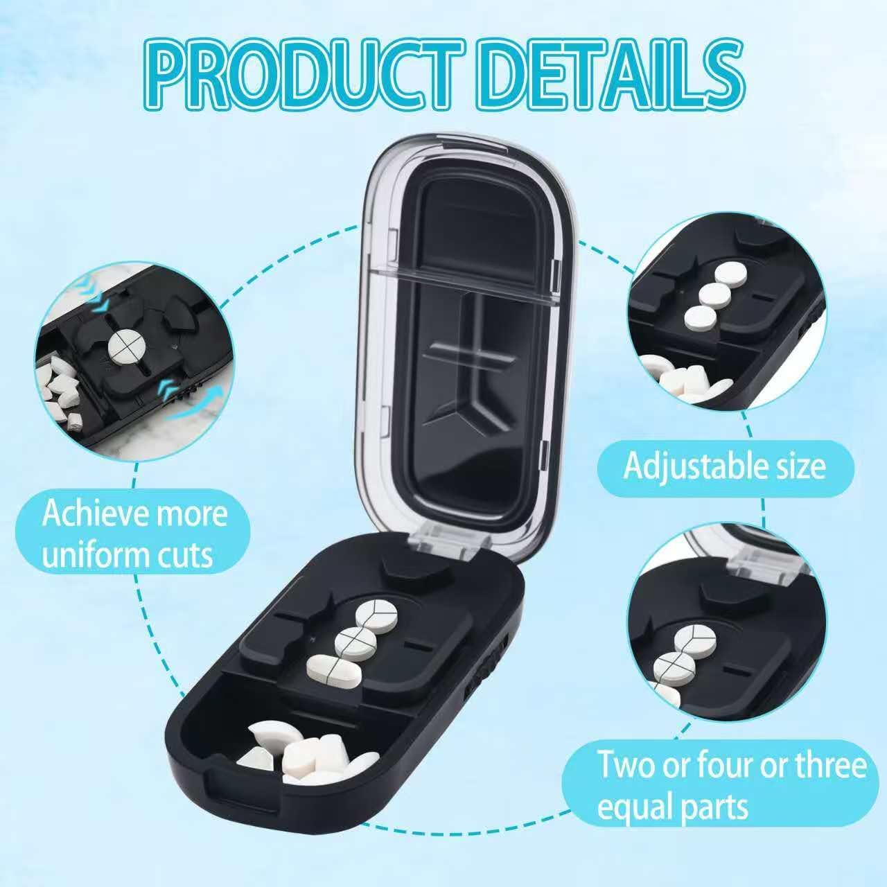 Pill Cutter Splitter for Small and Ttiny Pills,Pill Cutter,1/2, 1/3, 1/4 Precision Cutting for Medication Aids,Easy to use for Cutting Household medications