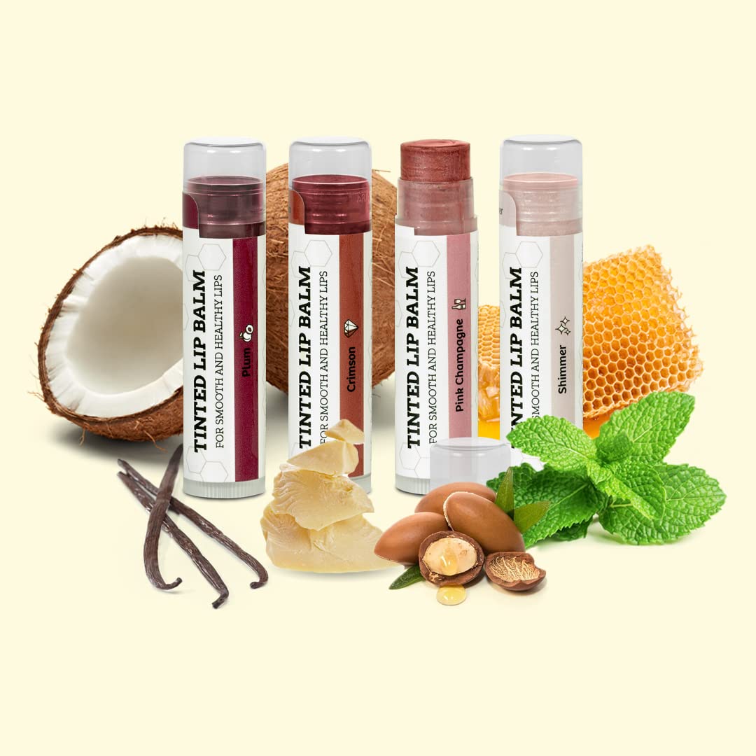 Earth's Daughter Tinted Lip Balm 4 Pack of Assorted Colors - Beeswax, Coconut Oil, Cocoa Butter, Vitamin E - Moisturize and Beautify - Paraben Free