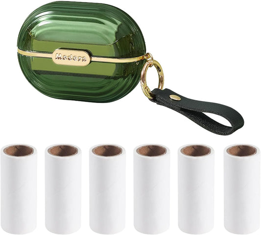 Handy Double-Sided Travel Lint Roller with Hand Strap, 7-Fill Luxury Clothing Bag Dust Fluff Adhesive Reusable Mini Extra Adhesive Dog Cat Pet Adhesive, Small Pocket Reusable Lint (Green)