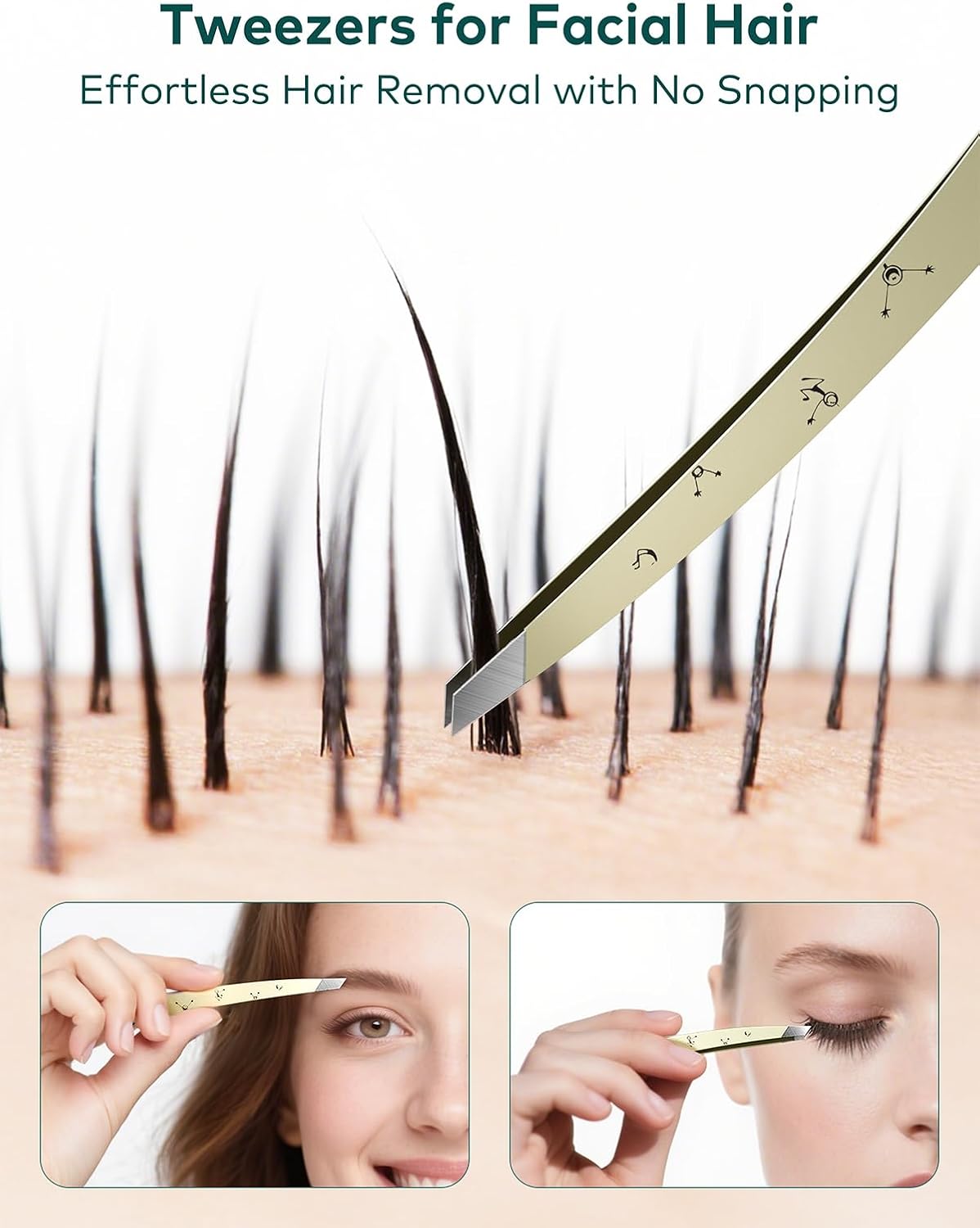 MR.GREEN Tweezers For Women Facial Hair, Professional Precision Eyebrow Tweezers for Women and Men, Stainless Steel Slanted Cute Hair Removal Plucker