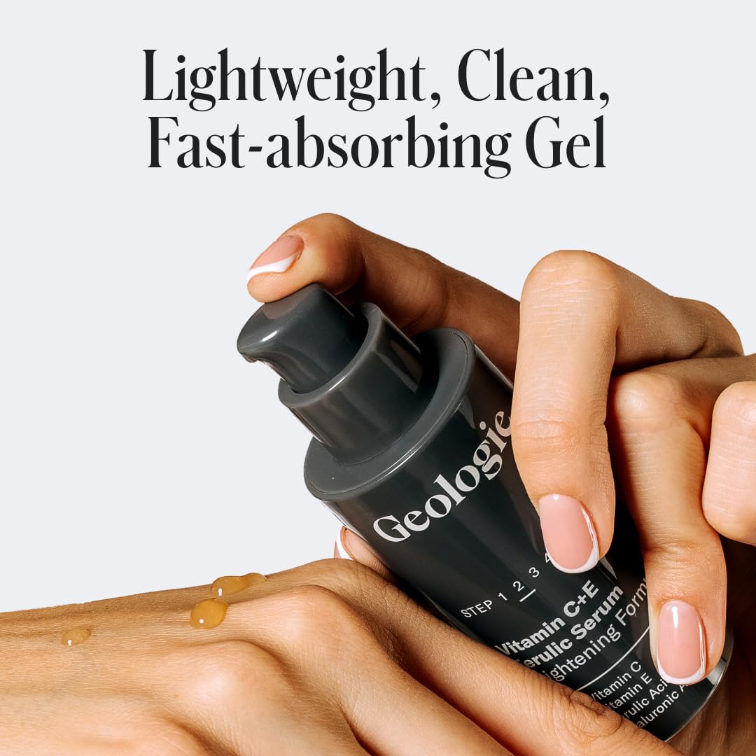 Geologie Vitamin C+E Ferulic Acid Face Serum | Brightening & Firming Anti-Aging Gel Formula | 5% Light-Protected & Stabilized Vitamin C , 0.5% Vitamin E, 1.5% Hyaluronic Acid | 30 ML