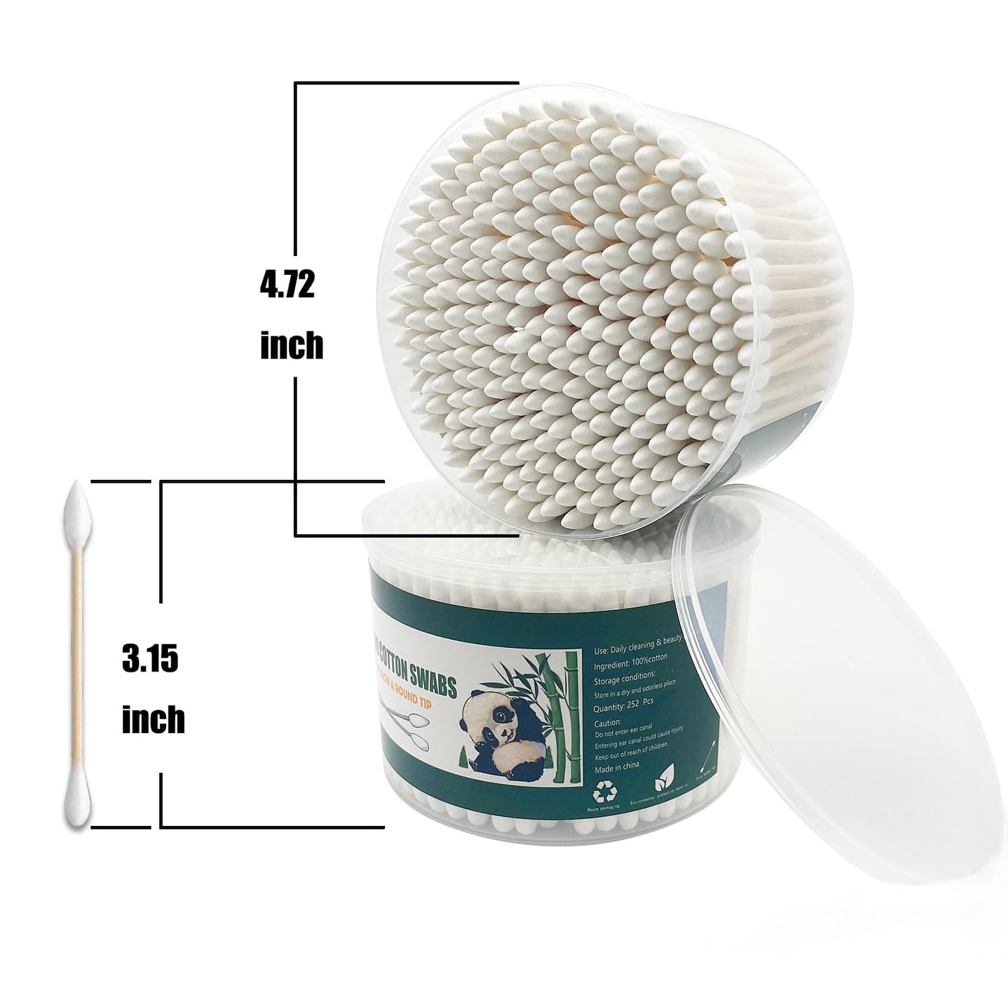 Thick Cotton Swabs,XL Size Natural Bamboo Cotton Buds,Precision & Round Tip 756pcs