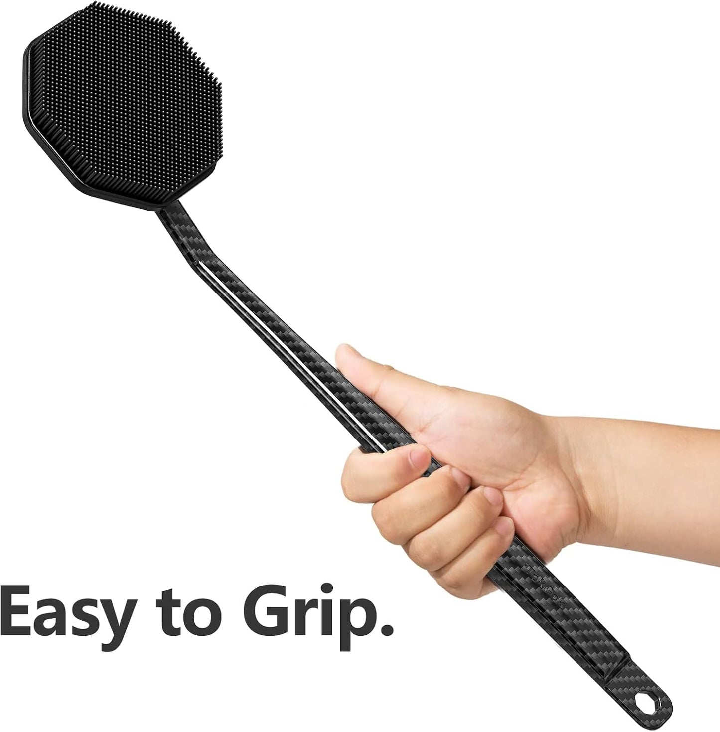 iTokGoK® Silver-Infused Carbon Fiber Silicone Back Scrubber with Long Handle Back Brush for Shower,Back Brush Long Handle for Men and Women,Ergonomic No-Slip Handle, Long-Lasting (Carbon Fiber)