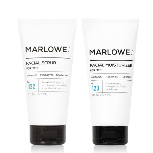 MARLOWE. Skin Care Set, No. 122 Facial Scrub 6 oz & No. 123 Facial Moisturizer 6 oz with Natural Extracts & Antioxidants, Cleanses, Exfoliates, Hydrates & Soothes