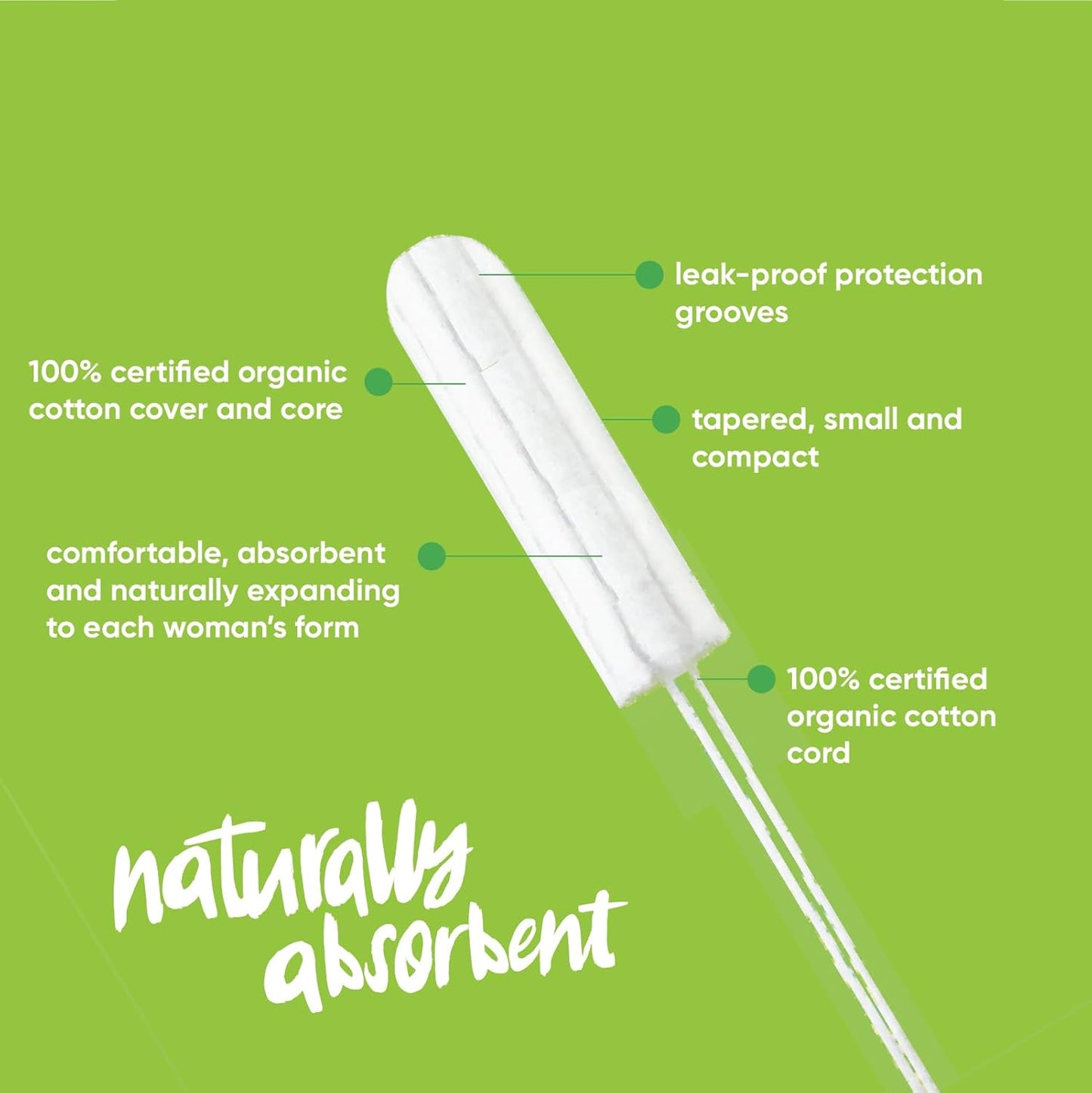 Oi | Organic Initiative - 100% Certified Organic Cotton Non-Applicator Tampons | Ultra-Absorbent, Unscented, Natural, Non-Toxic, Applicator Free | Super Plus | 56 Tampons