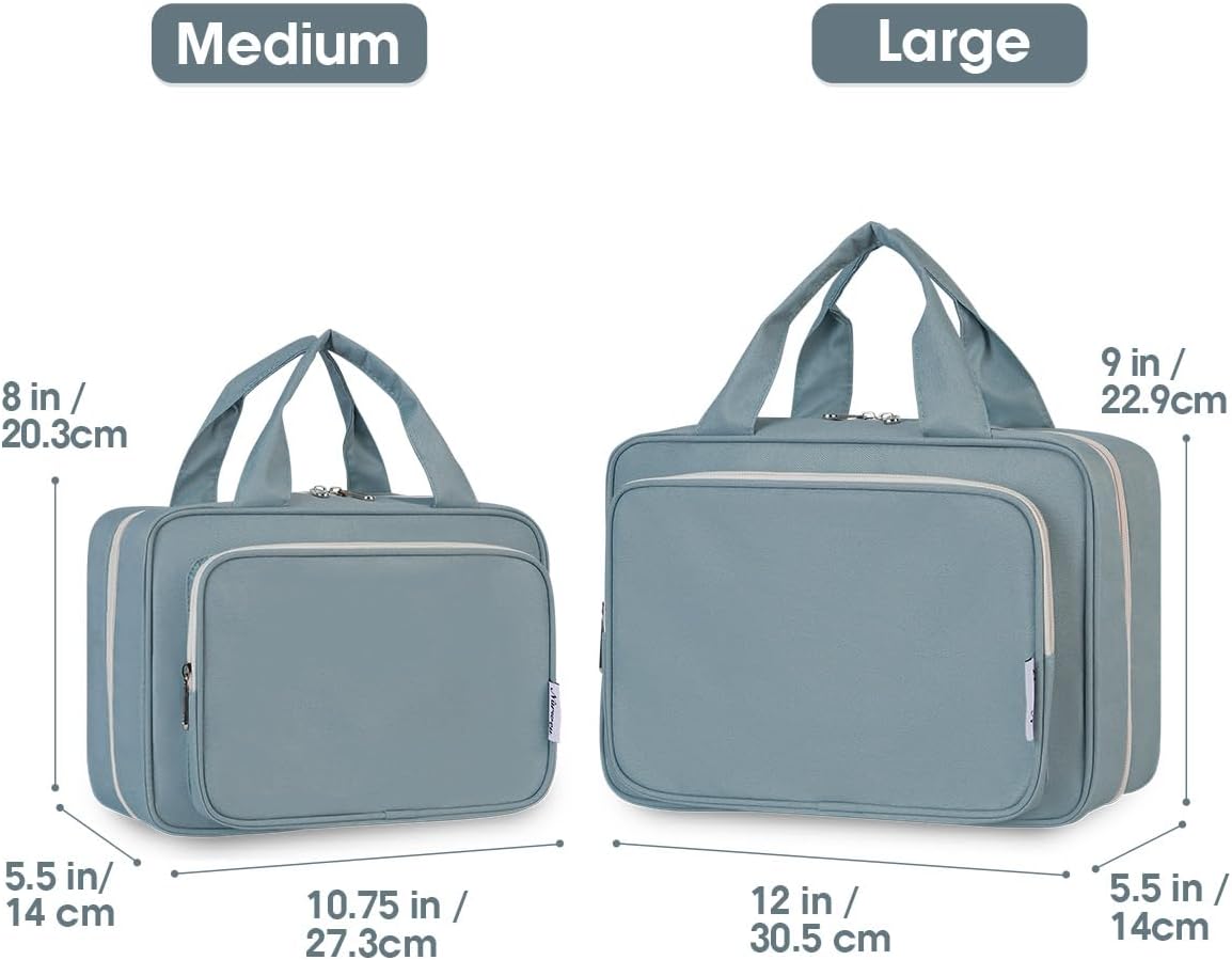Travel Toiletry Bag for Women Large Hanging Makeup Bag Organizer Toiletries Bag for Full Size Essentials Accessories Cosmetics (Greyish Blue (Large))