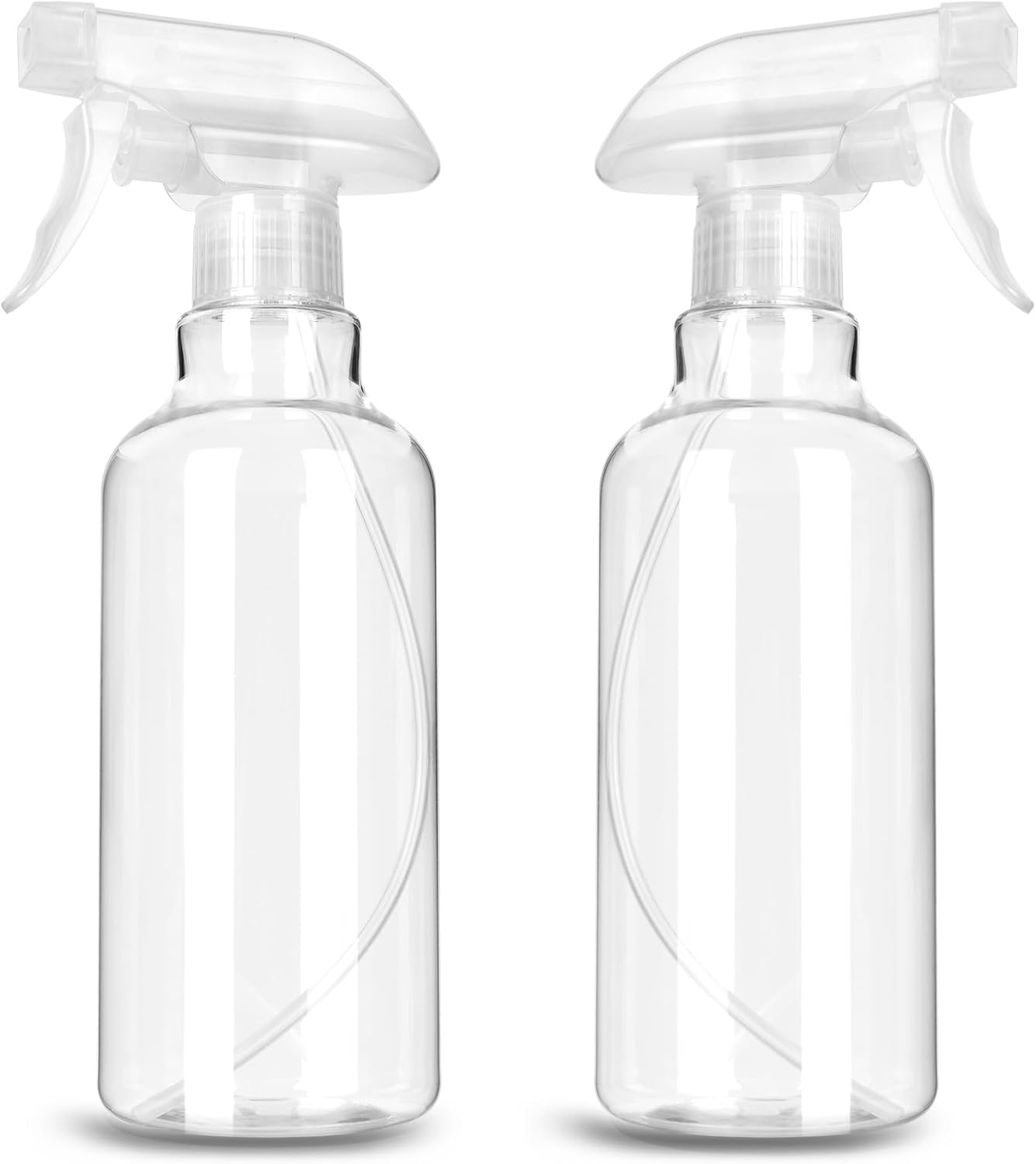 Spray Bottles - Plastic Spray Bottles for Cleaning,Empty Spray Bottle for Plants, Pet, Hair - Refillable Spray Bottle with Adjustable Mist/Stream - 16.9oz/2Pack (Clear)