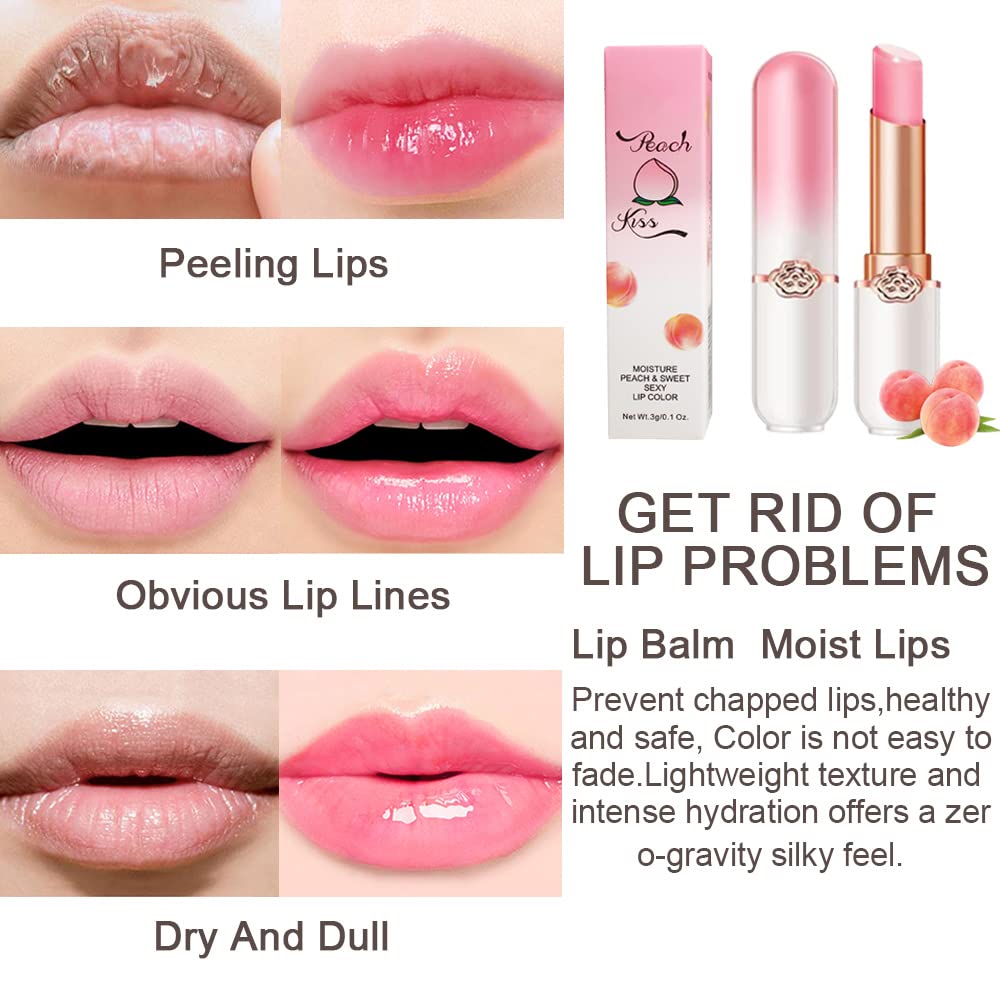 evpct 2Pcs Peach Tinted Lip Balms PH Lip Color Changing Lipstick Balm Stain Gift Set Queen for Women Girls Korean Mood Long Lasting Color Change Light Pink Lipstick Lip Tint Makeup Lip Plumper Gloss