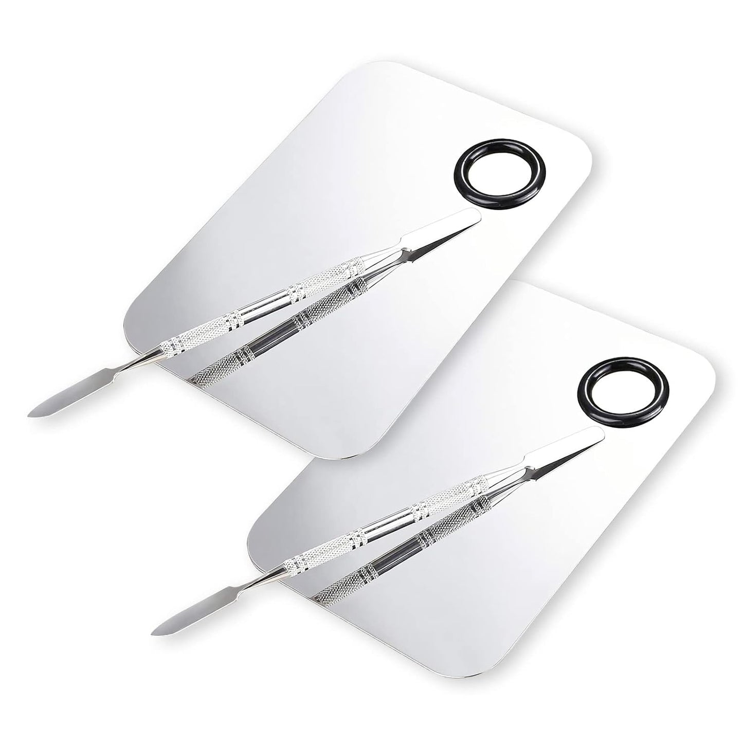 Makeup Mixing Palette, Upgrad Stainless Steel Metal Foundation Palette with Spatula Artist Tool for Mixing Foundation Nail-Art, Size 4.5x2.9 in（2 Pcs）