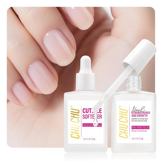CHUCHU Nail Strengthener and Growth Kit: Clear Hardener and Repair & Cuticle Softener Set - Protein Ridge Filler Polish Quick Dry for Weak Peeling Brittle Splitting Nails - for Women Home Salon