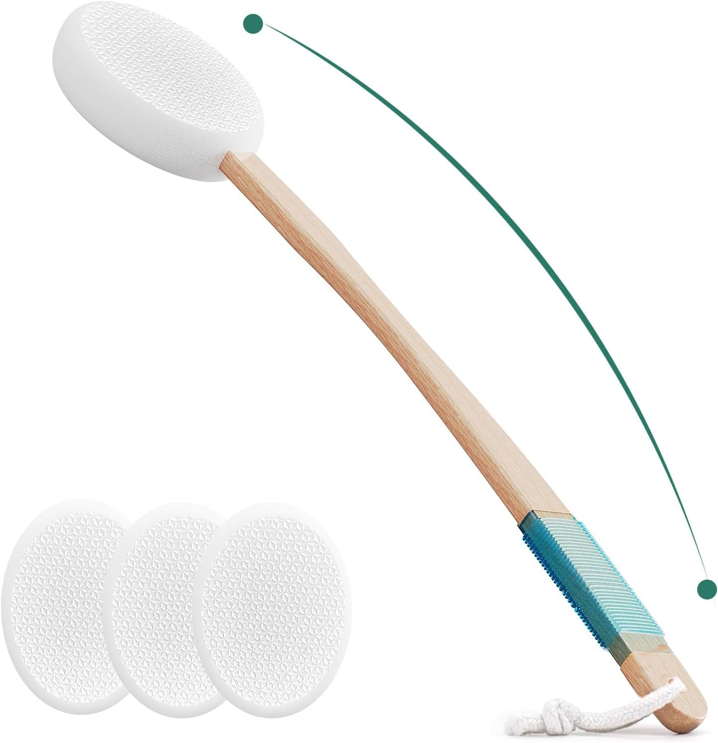 Back Lotion Applicator with 4 Replaceable Pads, Lotion Applicator for Back Self Elderly, Women, Sunscreen Applicator for Cream with 17" Curved Handle Easy to Target Back and Feet, White