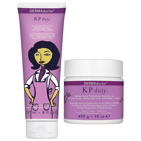 DERMAdoctor KP Bump Eraser Body Scrub and Lotion Kit Dermatologist Formulated Exfoliant | Keratosis Pilaris Treatment For Dry And Bumby Skin 10% AHAs + PHAs