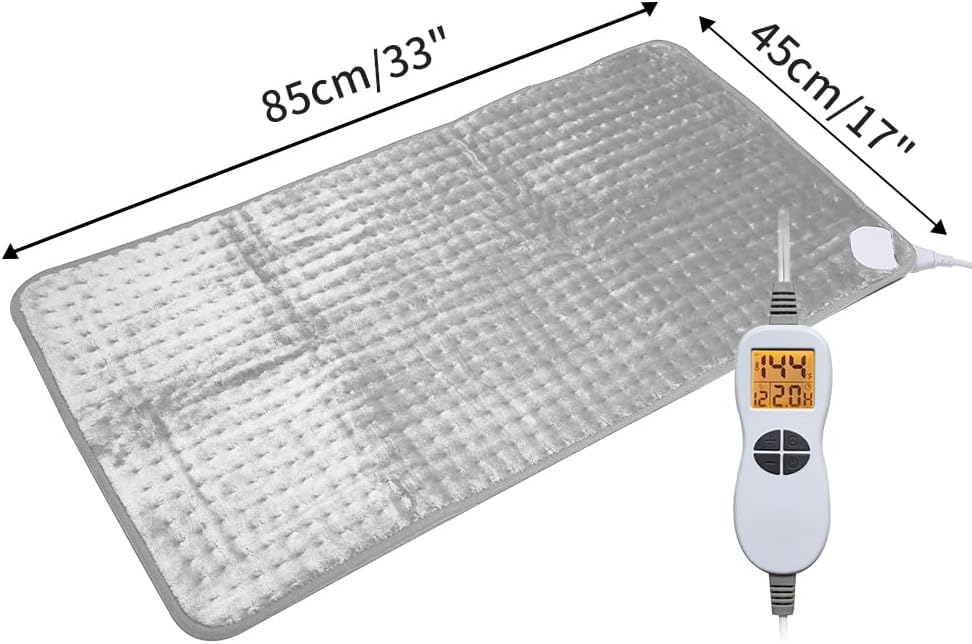 Ambershine 17''x33'' XXXL King Size Heating Pad with 12 Temperature Settings & 4 Auto-Off Countdown Timers, Pain Relief for Back/Neck/Shoulders/Abdomen/Legs, Christmas Gifts for mom dad (Light Grey)