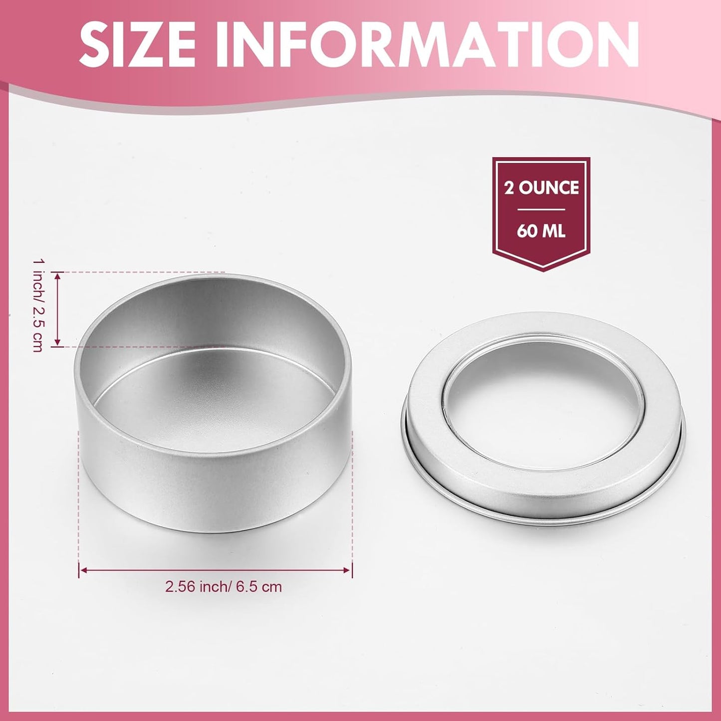TecUnite 200 Pack 2 Ounce Metal Tin Cans Round Empty Container Salve Tins with Clear Lid for Kitchen, Office, Candles, Candies