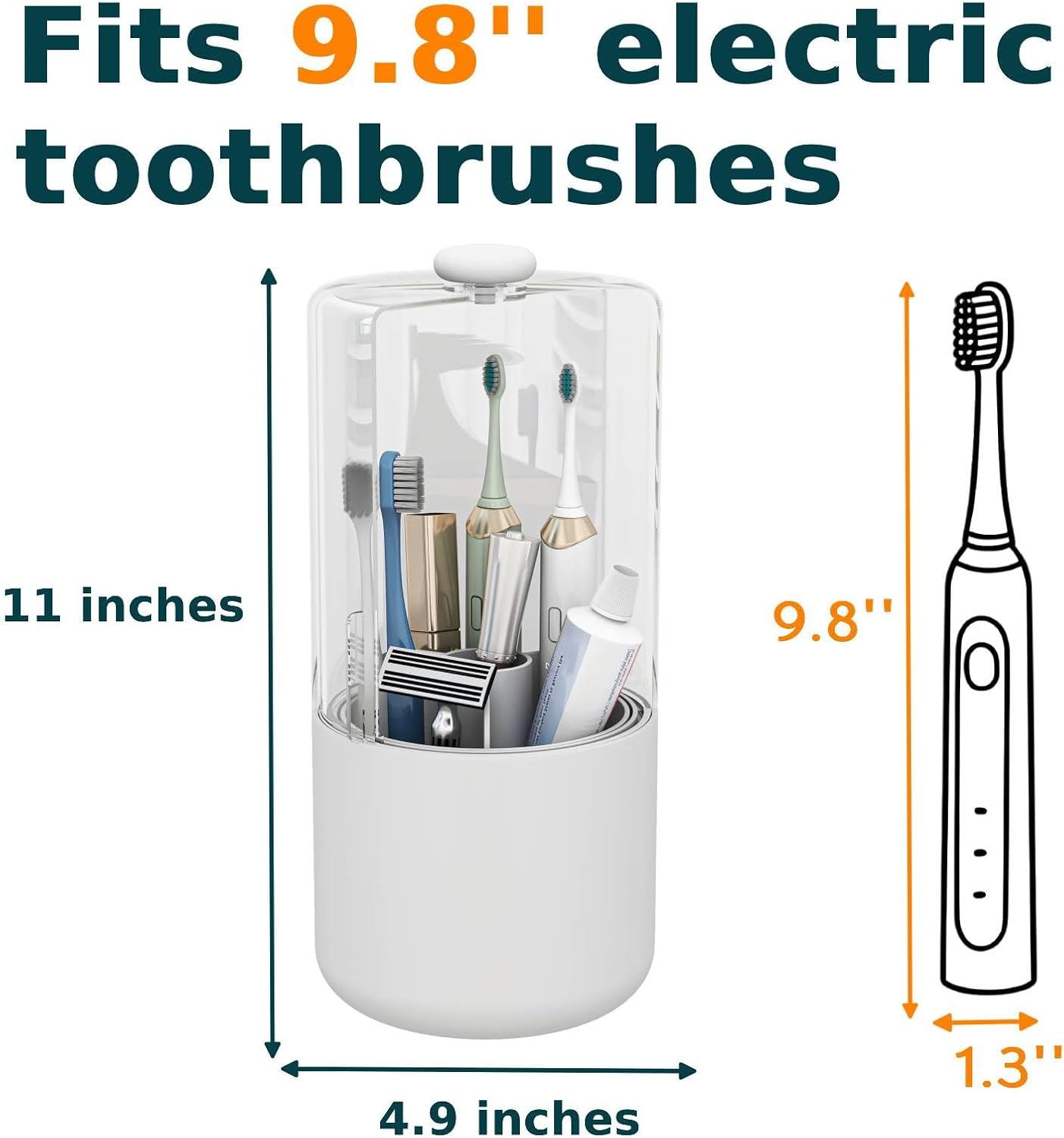 Toothbrush Holder with Cover 360 Rotating 4 Compartments Bathroom Toothpaste Electric Toothbrush Organizer, White