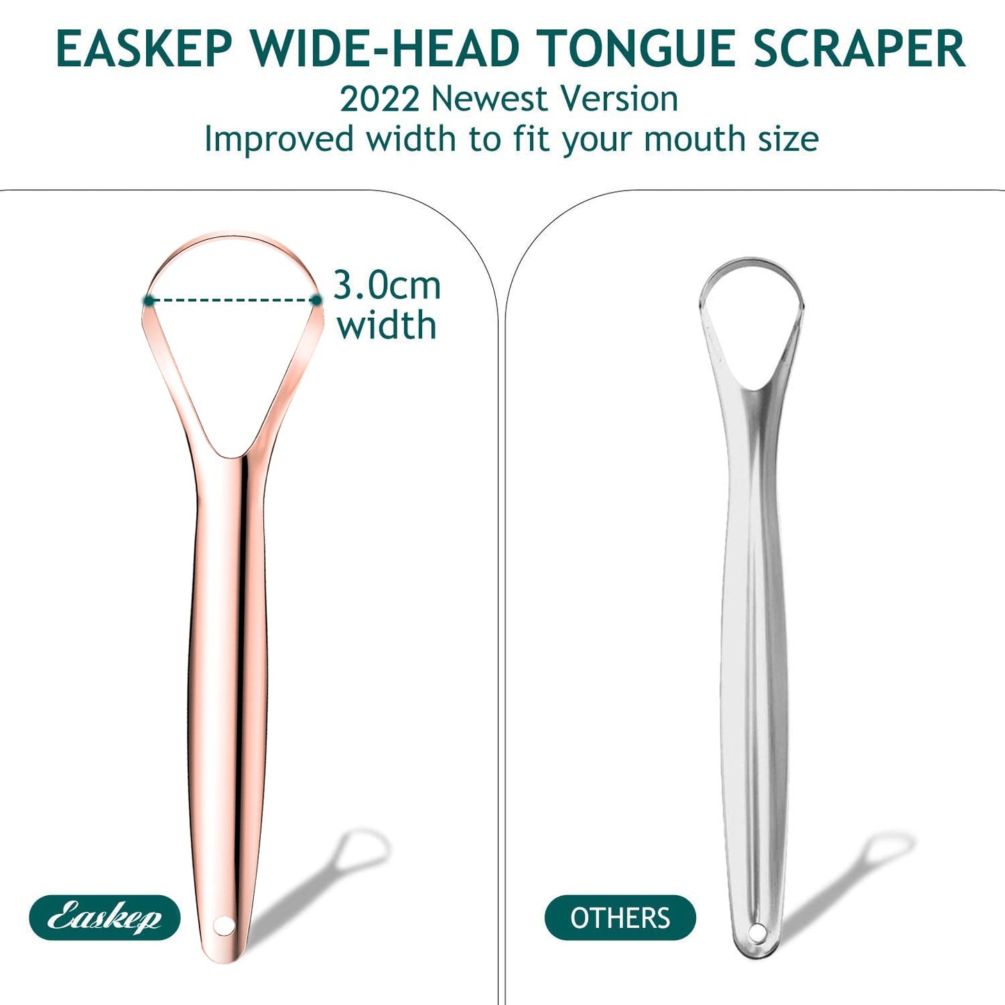 Tongue Scraper (2 Pack), Wide-Head Tongue Cleaner with Nice Carrying Box, Easkep 100% Stainless Steel Tongue Scrapers Cleaners, for Men, Women, Adults, Kids