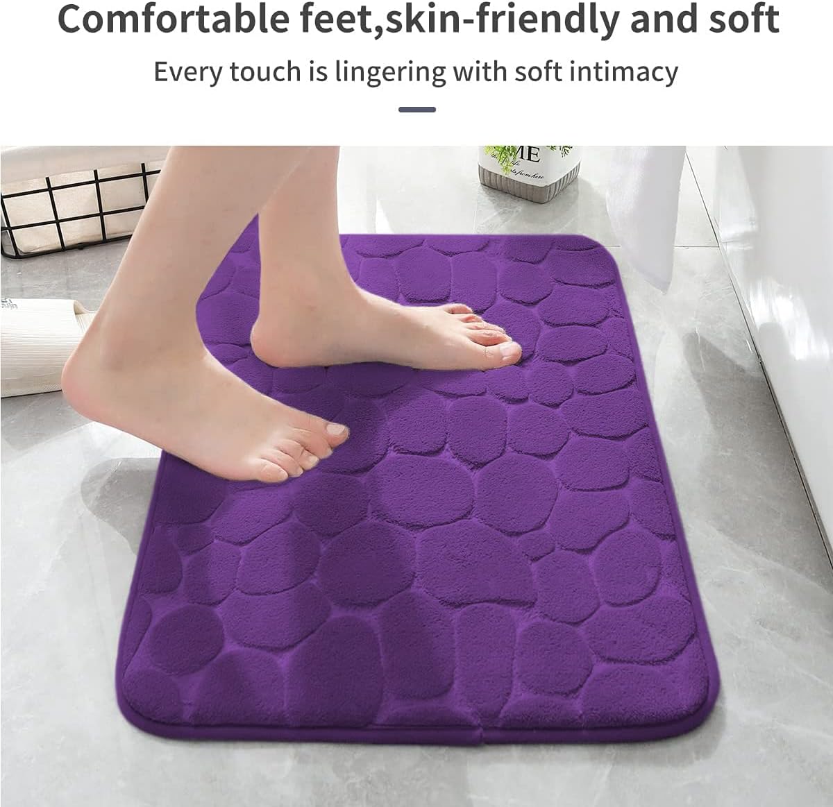 YIHOUSE Memory Foam Bath Mat Cobblestone Bathroom Rugs Super Water Absorbent Bath Mats for Bathroom Machine Washable Bath Rugs(17 x 24,Eggplant)